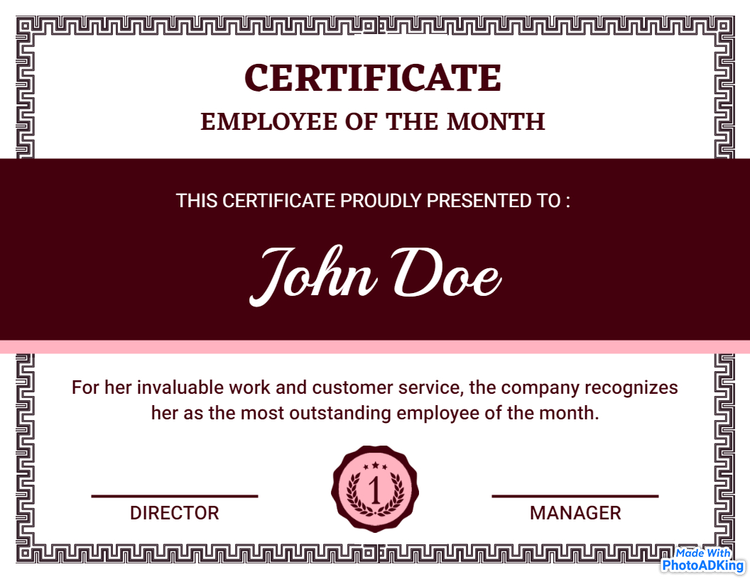 Simple employee of the month certificate